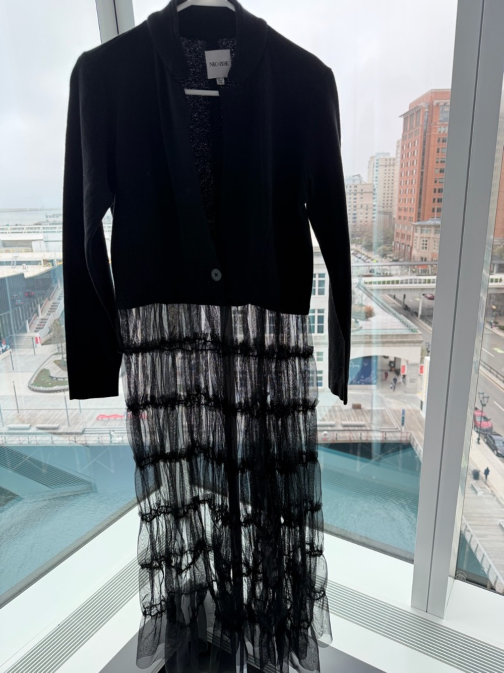 NIC+ZOE Black Sheer Tiered Mix media party jacket